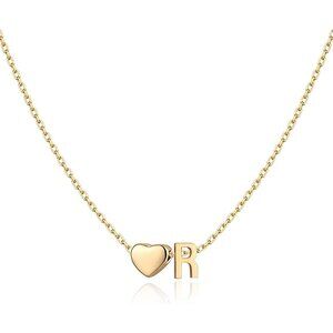 Personalized Heart Initial Necklace in Gold Tone - Stainless Steel Charm Jewelry